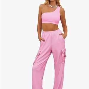 Beach Riot Pink Jersey Knit High Rise Range Cargo Pants Relaxed Lounge Barbie